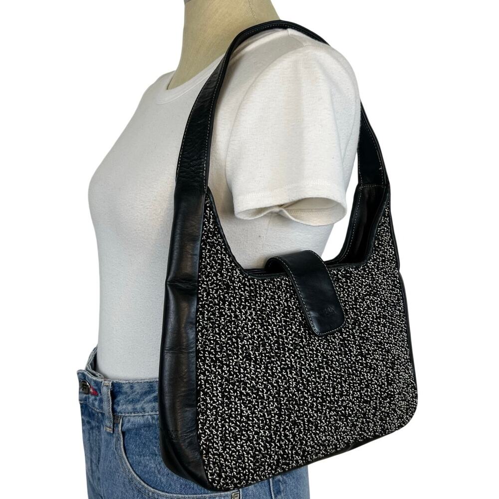 The Sak Y2K Elliot Lucca Black White Woven Leather Knit Purse Shoulder Bag